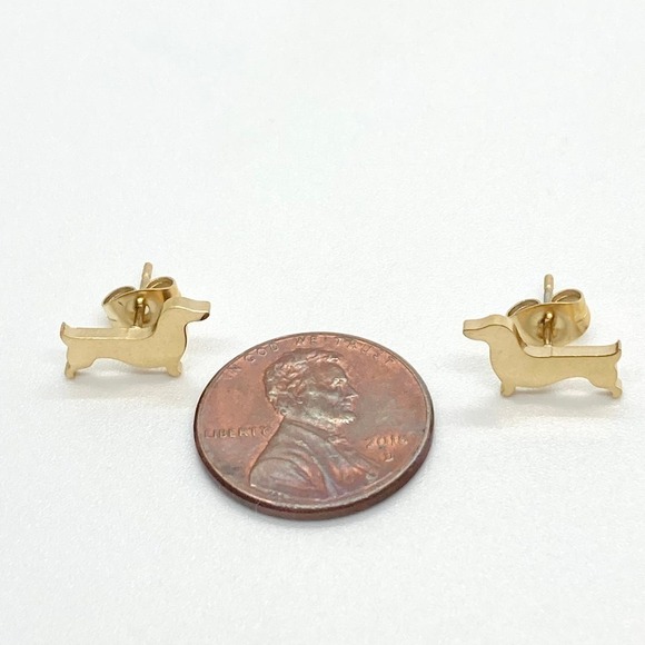 Gold Dachshund Weenie Dog Earring Pair - Picture 7 of 8